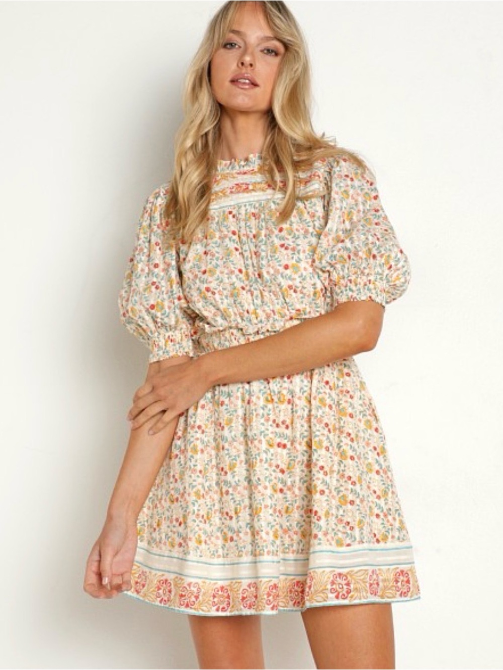 Cleobella Dallas 100% Organic Cotton Floral Smocked Waist Dress Size Medium
